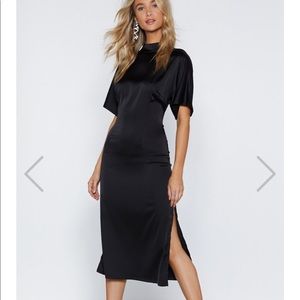 Nasty gal satin dress — black high neck silk